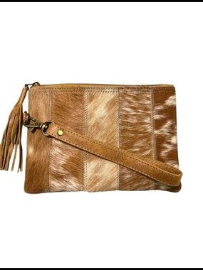 Handcrafted Cowhide Wristlet Clutch in Brown